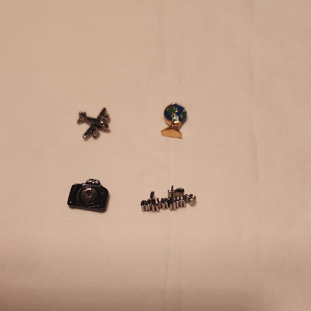 Travel-Themed Charm Set - Black, Silver & Gold